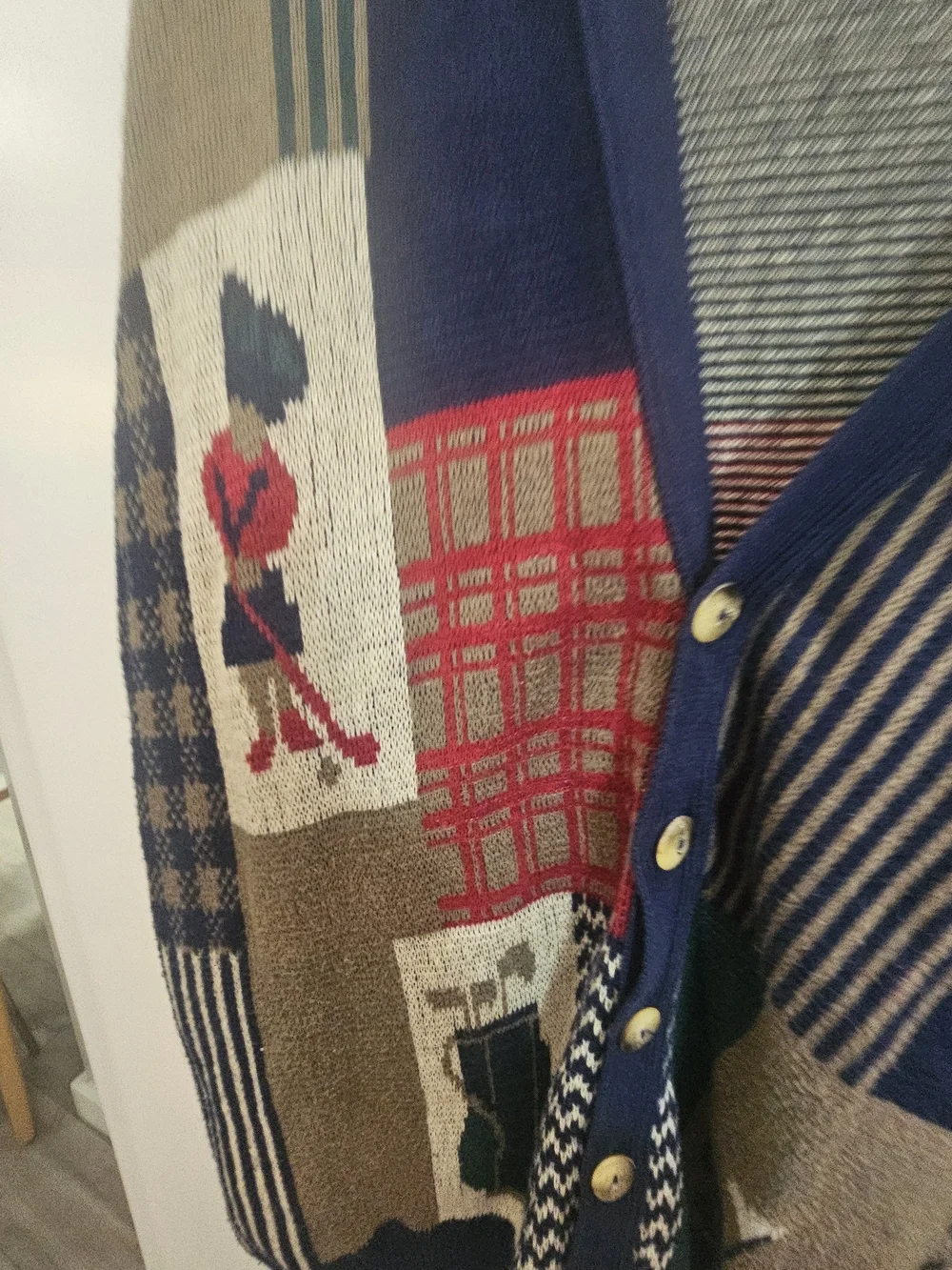 Club Newport Made in USA Golf Patchwork Cardigan Sweater Large Euc